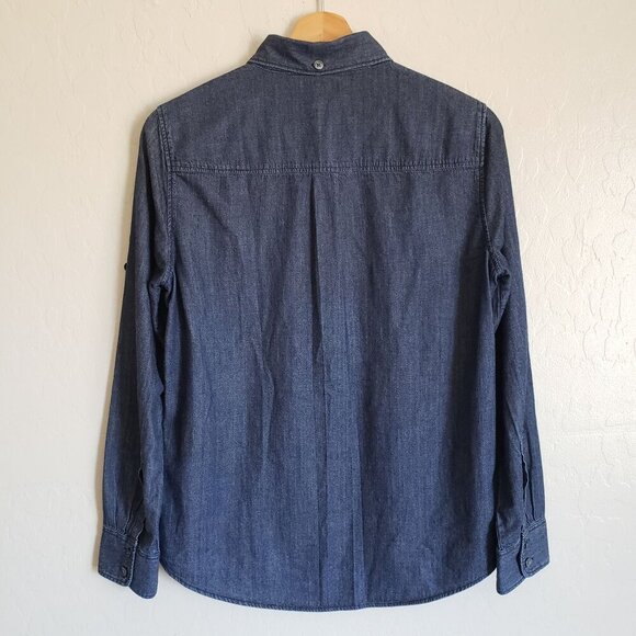 J.Crew Chambray Button Up Top Roll Tab Denim Blue Size 8 100% Cotton Long Sleeve - Picture 8 of 10